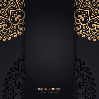 带金色几何曼荼罗圆圈的伊斯兰黑色背景