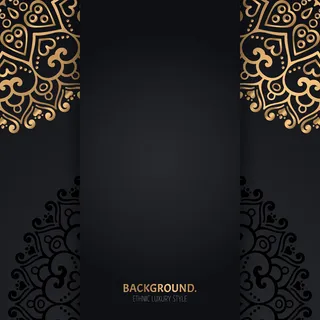 带金色几何曼荼罗圆圈的伊斯兰黑色背景