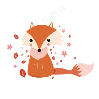 秋天落叶中的可爱狐狸