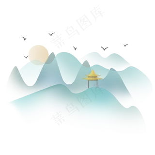 中国风渐变古风山峰和亭子