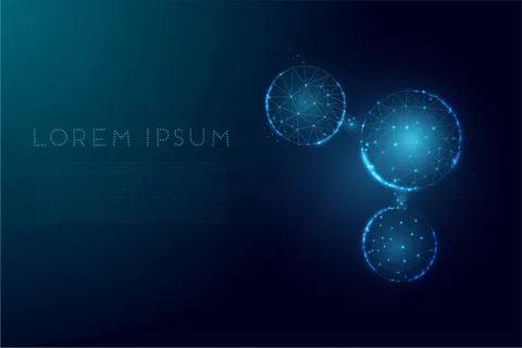 水分子抽象背景。线框低聚风格。科学、生物技术、化学、医学概念。在深蓝色背景上隔离。矢量图。