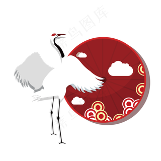 中国风装饰仙鹤油纸伞