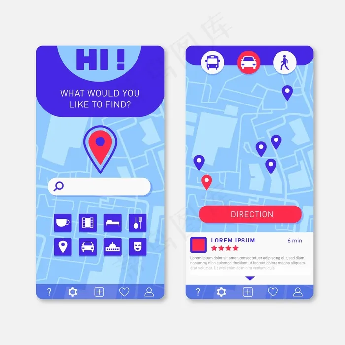 位置应用程序app界面eps,ai矢量模版下载
