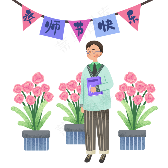 教师节戴眼镜老师(3000X3000(DPI:300))psd模版下载
