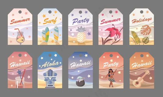 夏威夷风格的平面矢量夏季标签。聚会，冲浪，度假，阿罗哈