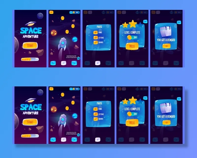 太空冒险游戏的Gui应用程序屏幕eps,ai矢量模版下载