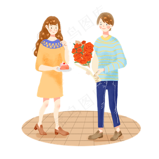 浪漫七夕鲜花情侣png素材