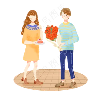 浪漫七夕鲜花情侣png素材