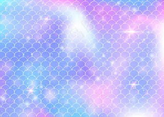 彩虹鳞片背景与川维美人鱼公主图案。