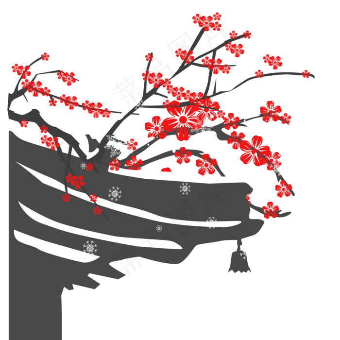 冬天梅花建建筑雪景(2000X2000(DPI:300))ai矢量模版下载