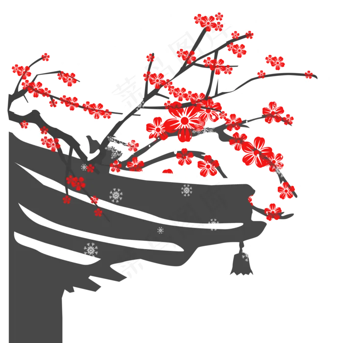 冬天梅花建建筑雪景(2000X2000(DPI:300))ai矢量模版下载