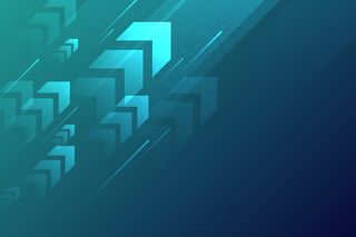 深蓝色背景上的亮箭头向上电路，带有复制空间复制插图，业务增长概念。