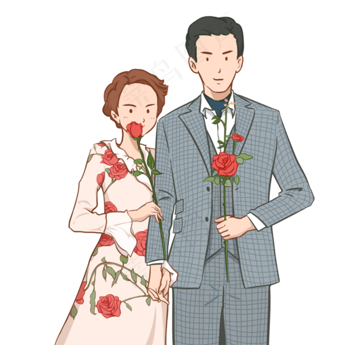 手绘七夕情人节浪漫情侣插画