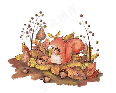 中秋节重阳节手绘松鼠可爱小场景