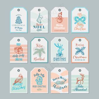 准备使用圣诞节和新年礼物标签或标签模板集。