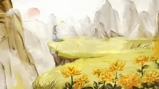 黄色古风水墨水彩古人登高