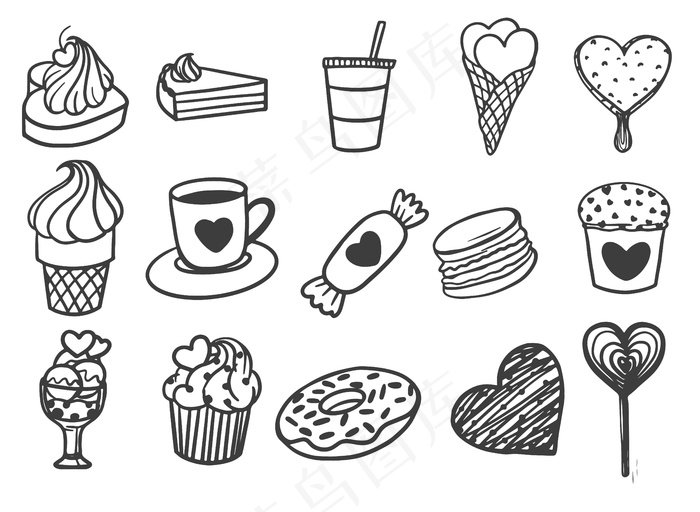 手绘涂鸦食品和饮料情人节