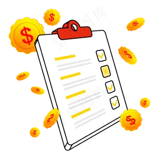 账目流水记录板夹金币素材