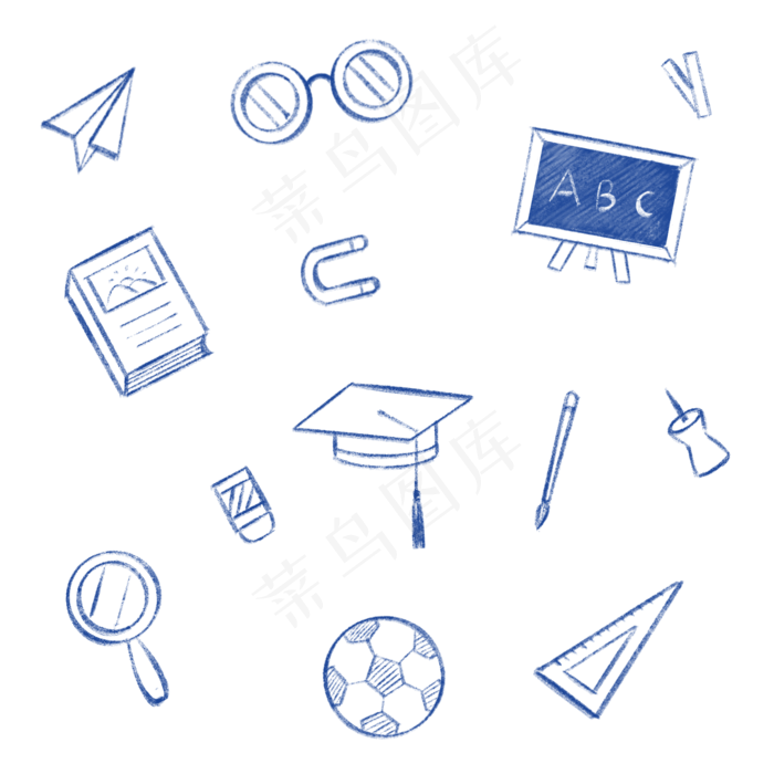 蓝色手绘教育涂鸦
