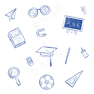 蓝色手绘教育涂鸦