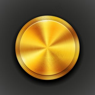 矢量金色圆形纹理金属按钮，带有同心圆纹理图案和黑色矢量插图上的金属光泽俯视图