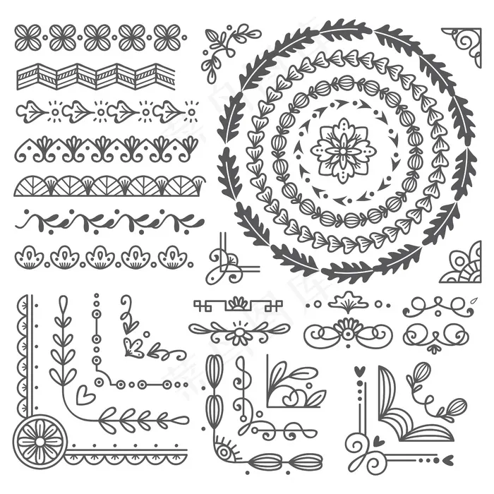手绘边框和边框，婚礼卡设计元素eps,ai矢量模版下载
