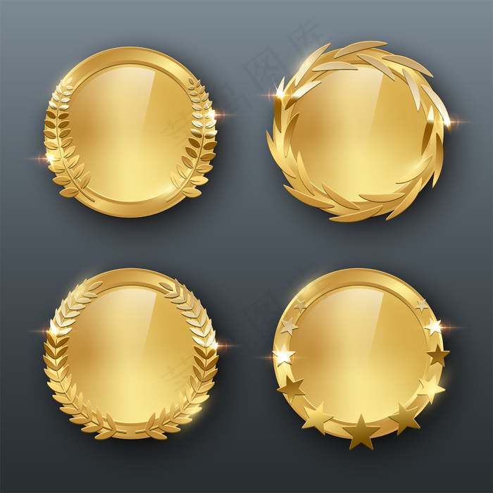 金奖空白奖牌灰色背景上的真实彩色插图