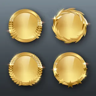 金奖空白奖牌灰色背景上的真实彩色插图