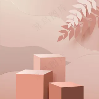 几何形式的最小场景。奶油色背景的长方体讲台,柱子上留有纸。现场展示化妆品、陈列柜、店面、陈列柜。3d插图。 几何形式的最小场景。奶油色背景的长方体讲台,柱子上留有纸。现场展示化妆品、陈列柜、店面、陈列柜。3d插图。