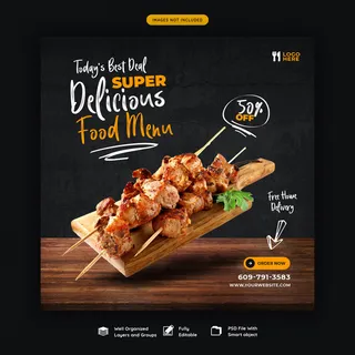 美食菜单和餐厅社交媒体横幅banner模板