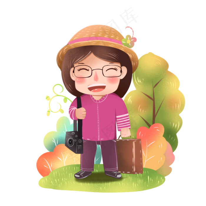 人物旅游创意小清新插图行囊国庆(3545X5315(DPI:300))psd模版下载