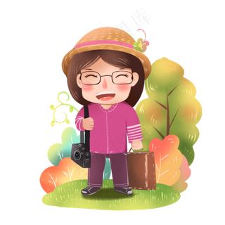 人物旅游创意小清新插图行囊国庆
