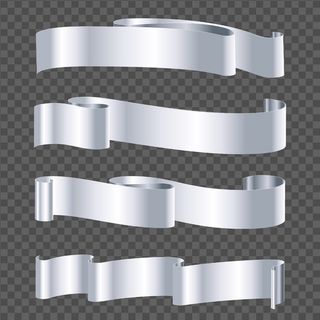 在透明背景上隔离的银丝带