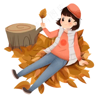 女孩树叶秋天秋季
