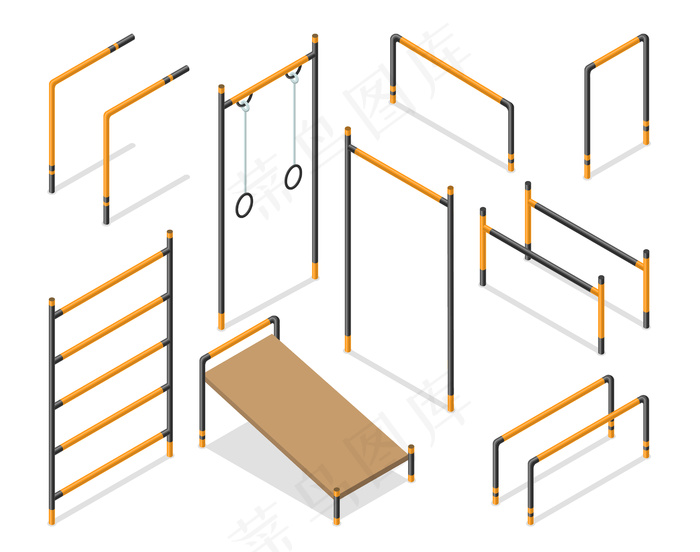 锻炼等轴测街道区域元素。