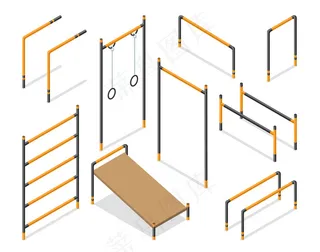 锻炼等轴测街道区域元素。