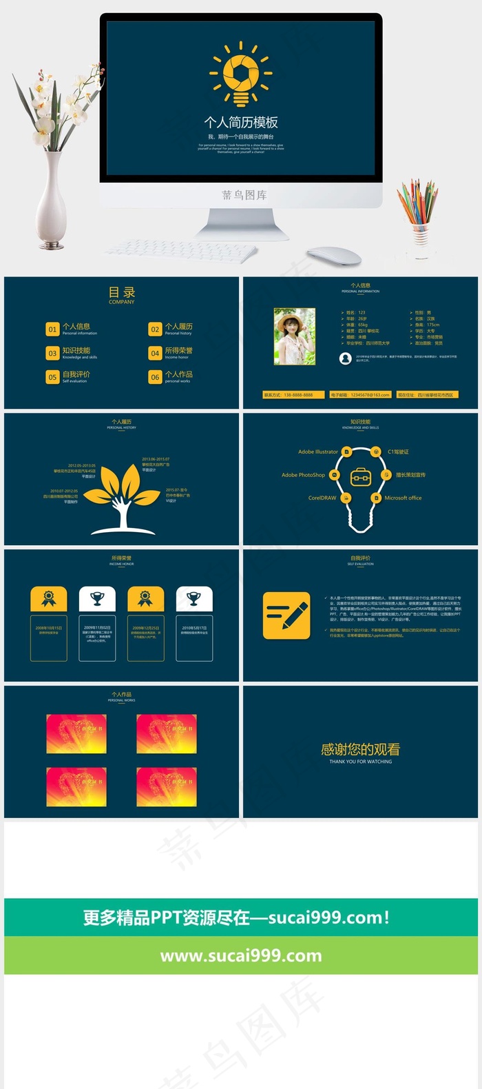 蓝色简洁营销PPT模板