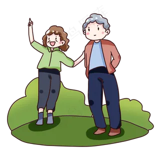 手绘卡通重阳节老年人登山