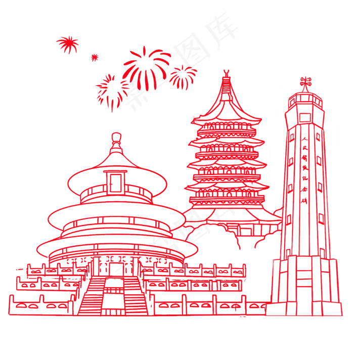 国庆节地标古典建筑群(2000X2000(DPI:300))psd模版下载