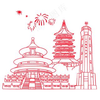 国庆节地标古典建筑群