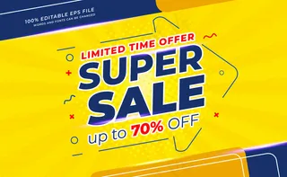 黄色和蓝色背景上的现代超级市场横幅banner