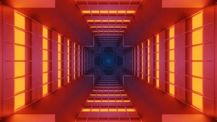 带有橙色、红色和蓝色激光灯的宇宙背景-完美的数字壁纸