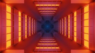 带有橙色、红色和蓝色激光灯的宇宙背景-完美的数字壁纸