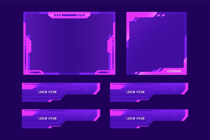 Twitch流面板模板集eps,ai矢量模版下载