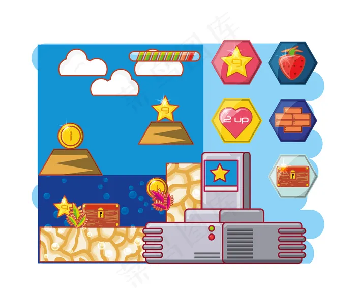 视频游戏场景界面eps,ai矢量模版下载