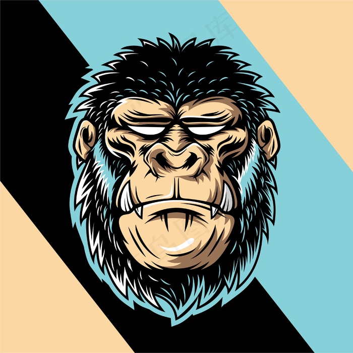 酷酷的大猩猩与野蛮的外表和大尖牙插图