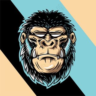 酷酷的大猩猩与野蛮的外表和大尖牙插图