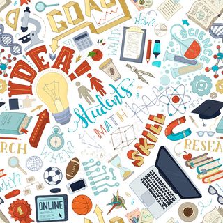 科学数学技术实验室与无缝涂鸦图案的研究元素