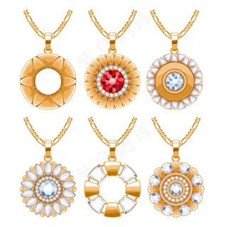 优雅的红宝石和钻石宝石珠宝圆形吊坠项链或手镯集。适合珠宝礼品。