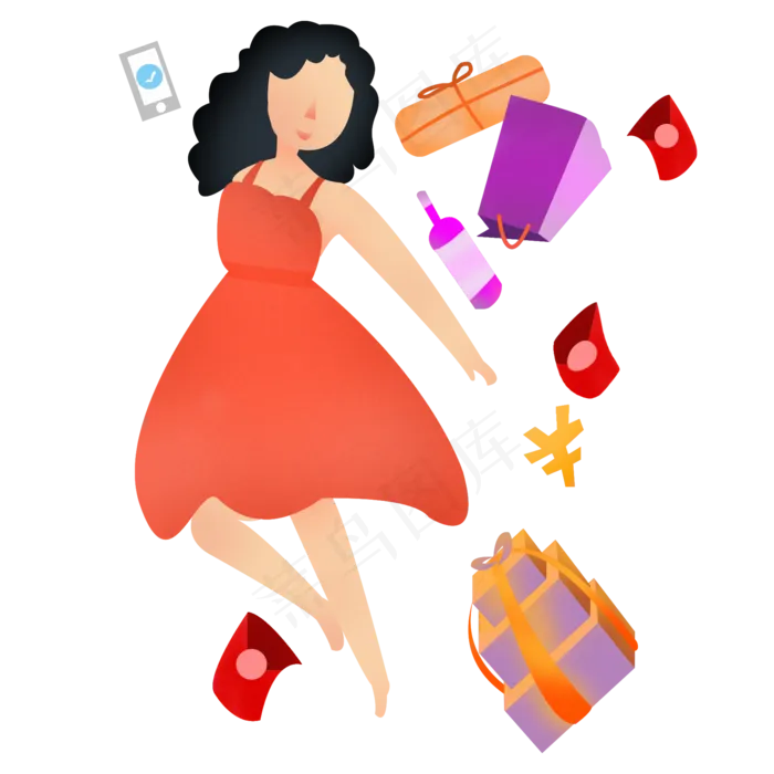 购物达人双十一扁平卡通人物(2000X2000(DPI:300))psd模版下载